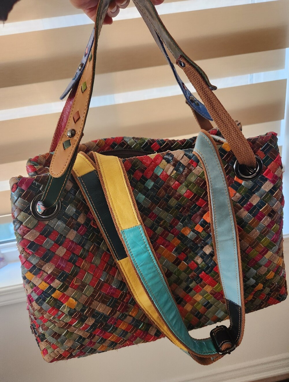 Ameri Leather Multicolor Woven Leather Shoulder Bag